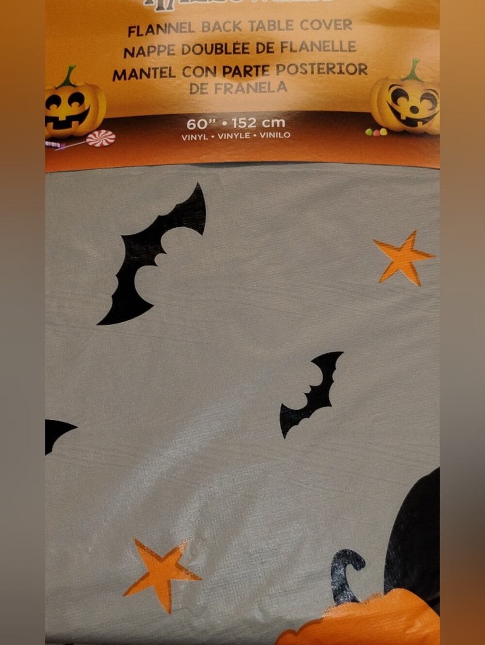 Halloween Table Cloth with Black Bats and Orange Stars